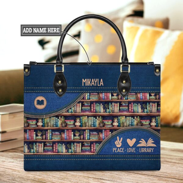 Peace Love Library Leather Bag, handmade literary leather handbag