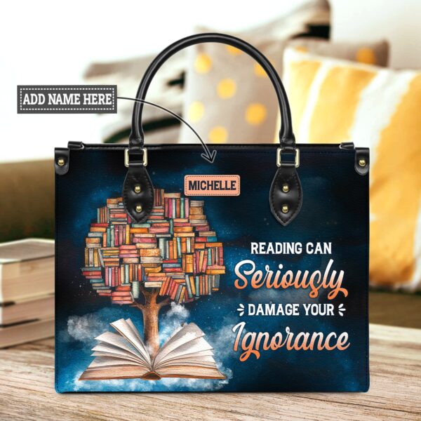 Reading Can Damage Your Ignorance Leather Bag, handmade literary leather handbag