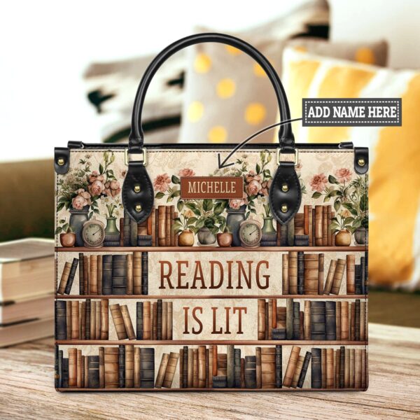 Reading Is Lit Bookshelf Leather Bag, handmade literary leather handbag