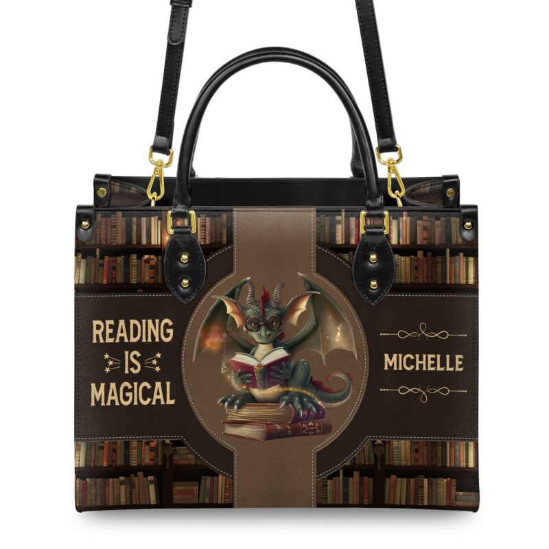 Reading is Magical Leather Bag - Dragon Design, Premium Handmade, view 4, handmade book lover gift