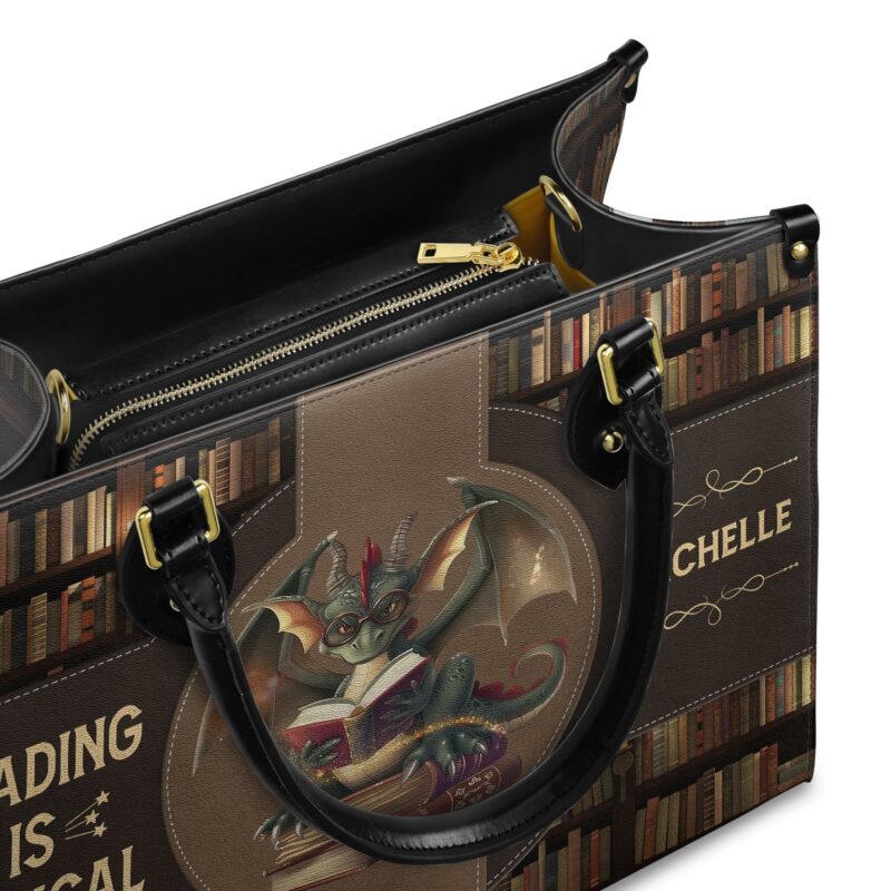 Reading is Magical Leather Bag - Dragon Design, Premium Handmade, view 6, handmade book lover gift