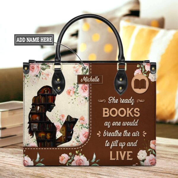 She Reads Books Leather Tote - Personalized Reading Gift, handmade literary leather handbag