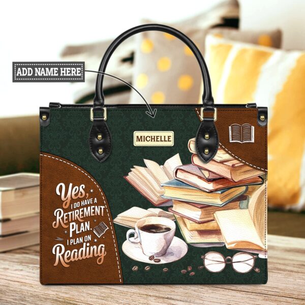 Reading Retirement Plan Quote Leather Bag, handmade literary leather handbag