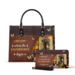 Library Where The Adventures Begin Leather Bag, view 2, handmade book lover gift