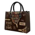 Readers Are Leaders Leather Bag, view 3, handmade book lover gift