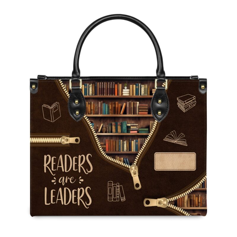 Readers Are Leaders Leather Bag, view 10, handmade book lover gift