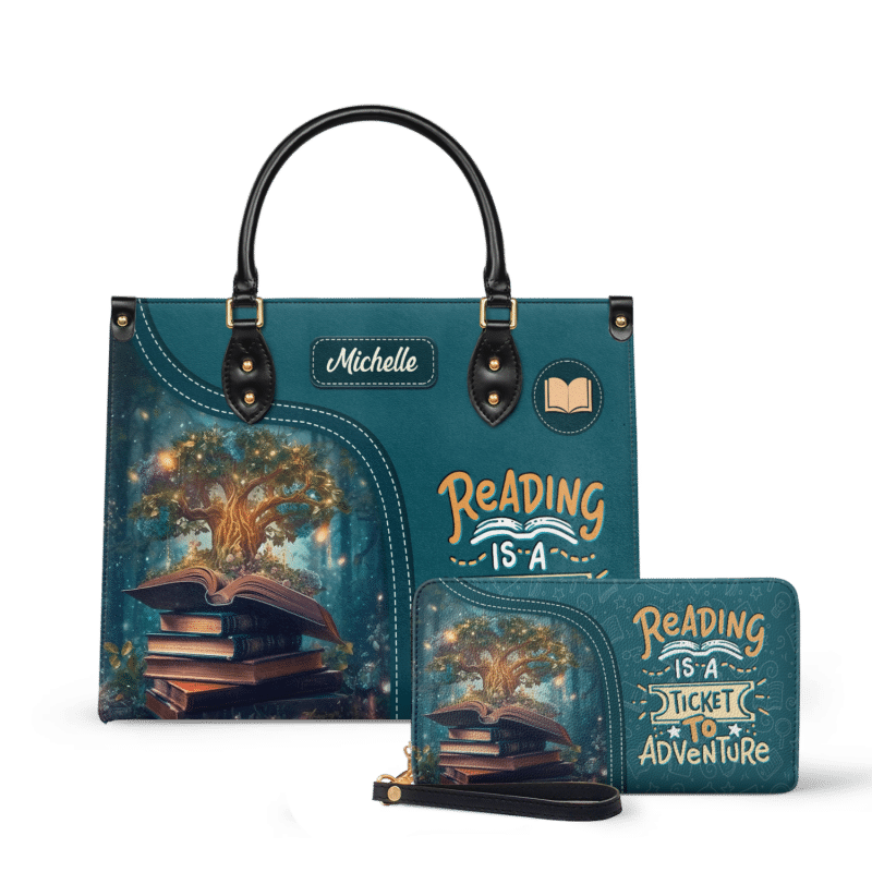 reading-is-a-ticket-to-adventure_LE_Wallet Reading Is A Ticket To Adventure Leather Bag, view 2, handmade book lover gift