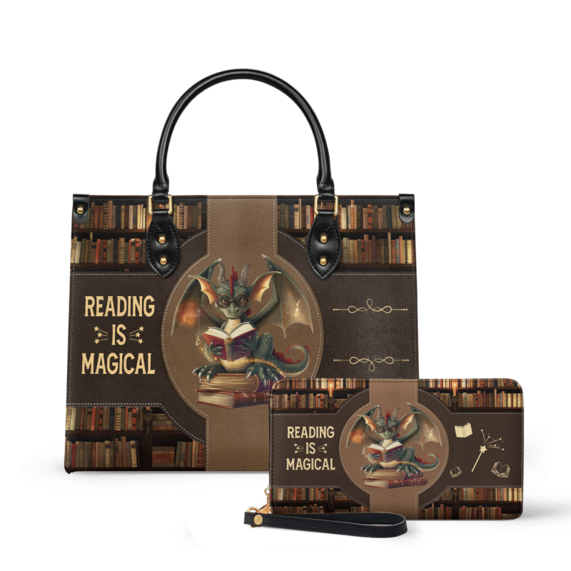 Reading is Magical Leather Bag - Dragon Design, Premium Handmade, view 2, handmade book lover gift
