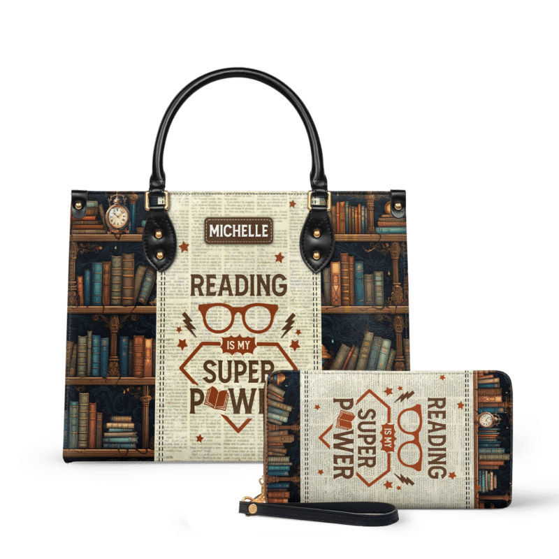 reading-is-my-superpower_LE_Wallet Reading is My Superpower Leather Bag, view 2, handmade book lover gift