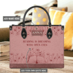 Custom Quote Minimalist Leather Bag, handmade literary leather handbag