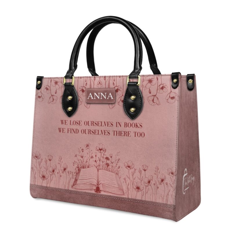 Custom Quote Minimalist Leather Bag, view 3, handmade book lover gift