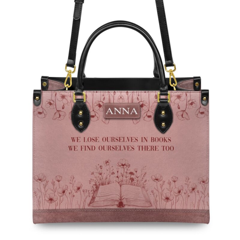 Custom Quote Minimalist Leather Bag, view 4, handmade book lover gift