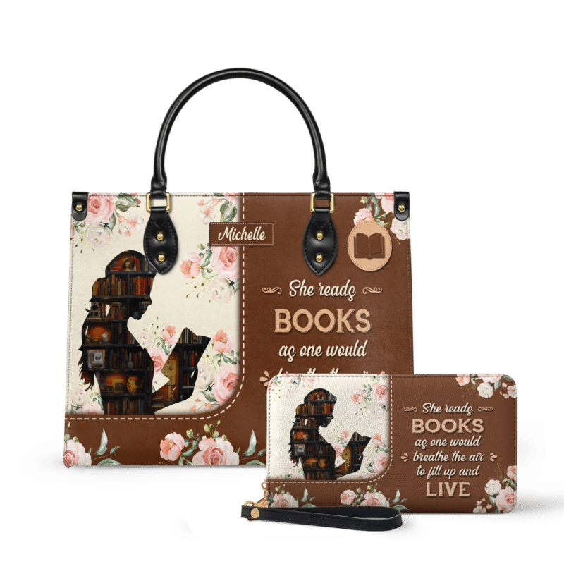 she-reads-books-as-one-would-breathe-the-air-to-fill-up-and-live_LE_Wallet_318ec84b-345f-409c-a8d1-748efd63e815 She Reads Books Leather Tote - Personalized Reading Gift, view 2, handmade book lover gift