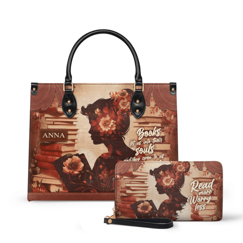 there-is-no-friend-as-loyal-as-a-book_LE_Wallet Custom Quote Vintage Woman Leather Bag, view 2, handmade book lover gift