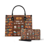 Things I Do In My Spare Time Leather Bag - Handmade Quote Bag, view 2, handmade book lover gift