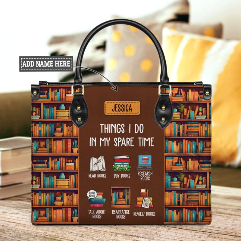 Things I Do In My Spare Time Leather Bag - Handmade Quote Bag, handmade literary leather handbag