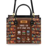 Things I Do In My Spare Time Leather Bag - Handmade Quote Bag, view 4, handmade book lover gift