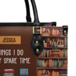 Things I Do In My Spare Time Leather Bag - Handmade Quote Bag, view 5, handmade book lover gift