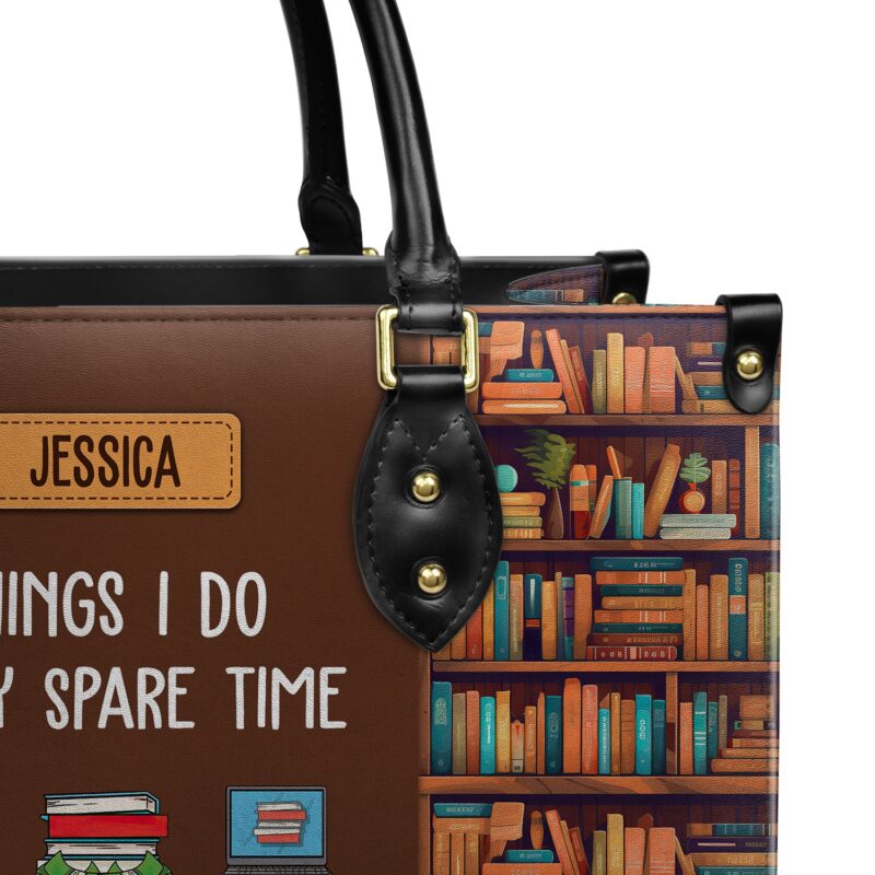Things I Do In My Spare Time Leather Bag - Handmade Quote Bag, view 5, handmade book lover gift