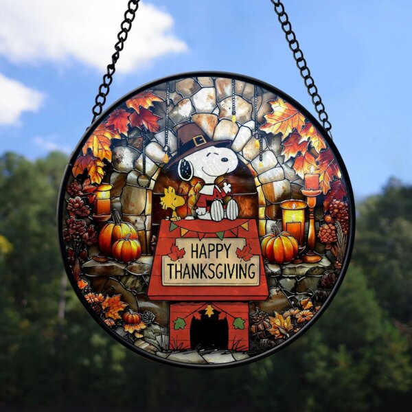 Snoopy Thanksgiving Stained Glass Suncatcher