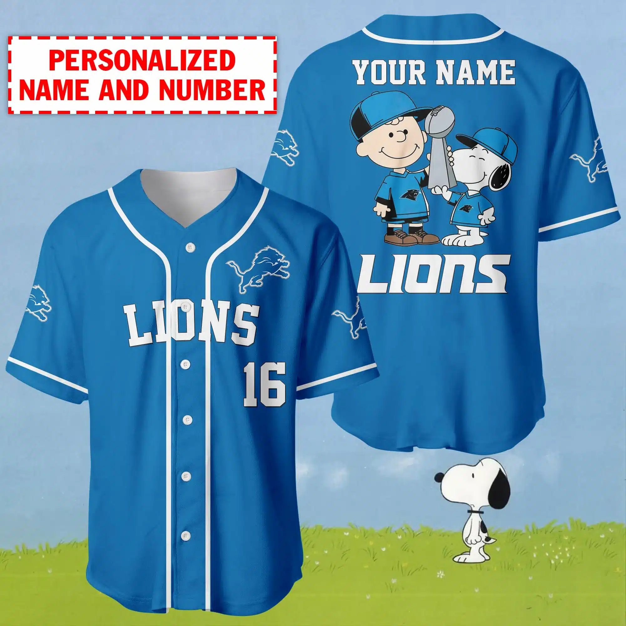 Personalized Name And Number Charlie Brown And Snoopy Detroit Baseball Jersey