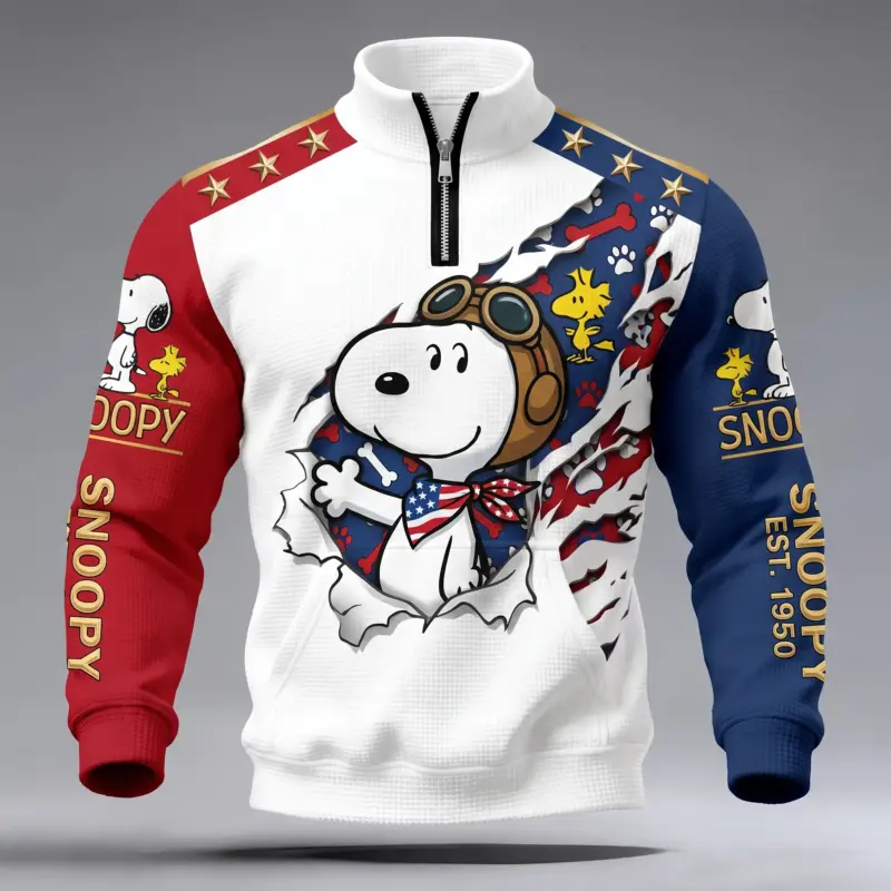 Snoopy 3D Stand Collar Zip Waffle Sweatshirt