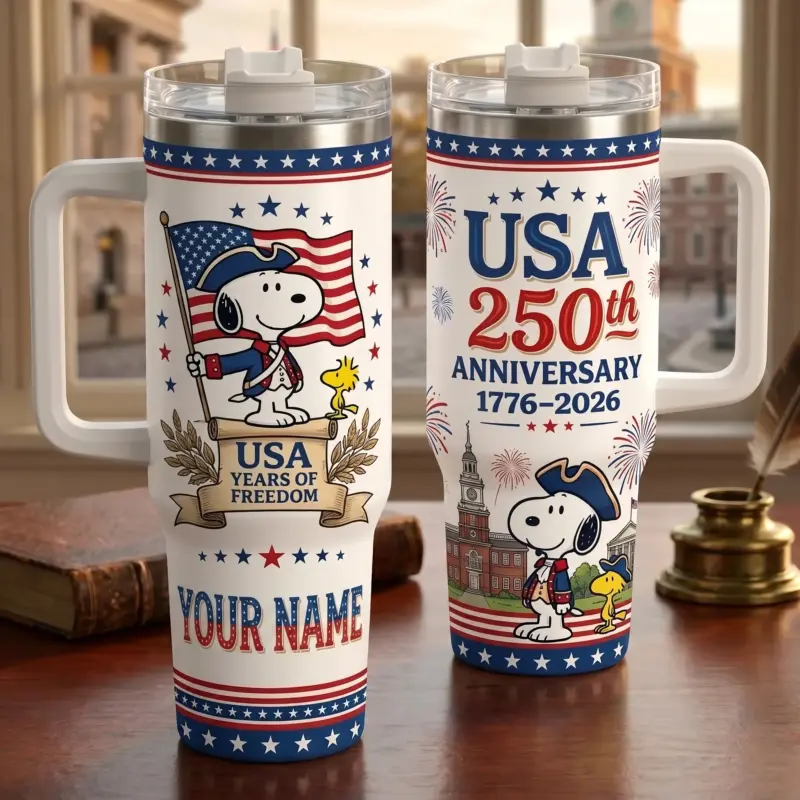 Personalized Snoopy 250 Years of America 40oz Insulated Stainless Steel Tumbler II
