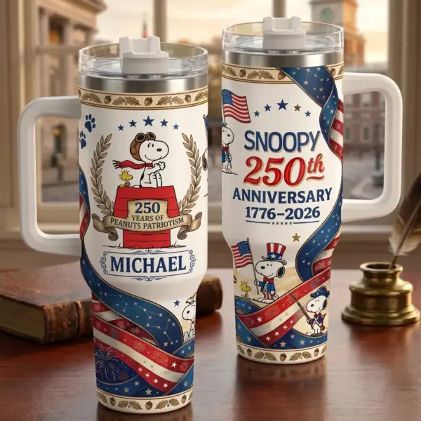 Personalized Snoopy 250 Years of America 40oz Insulated Stainless Steel Tumbler