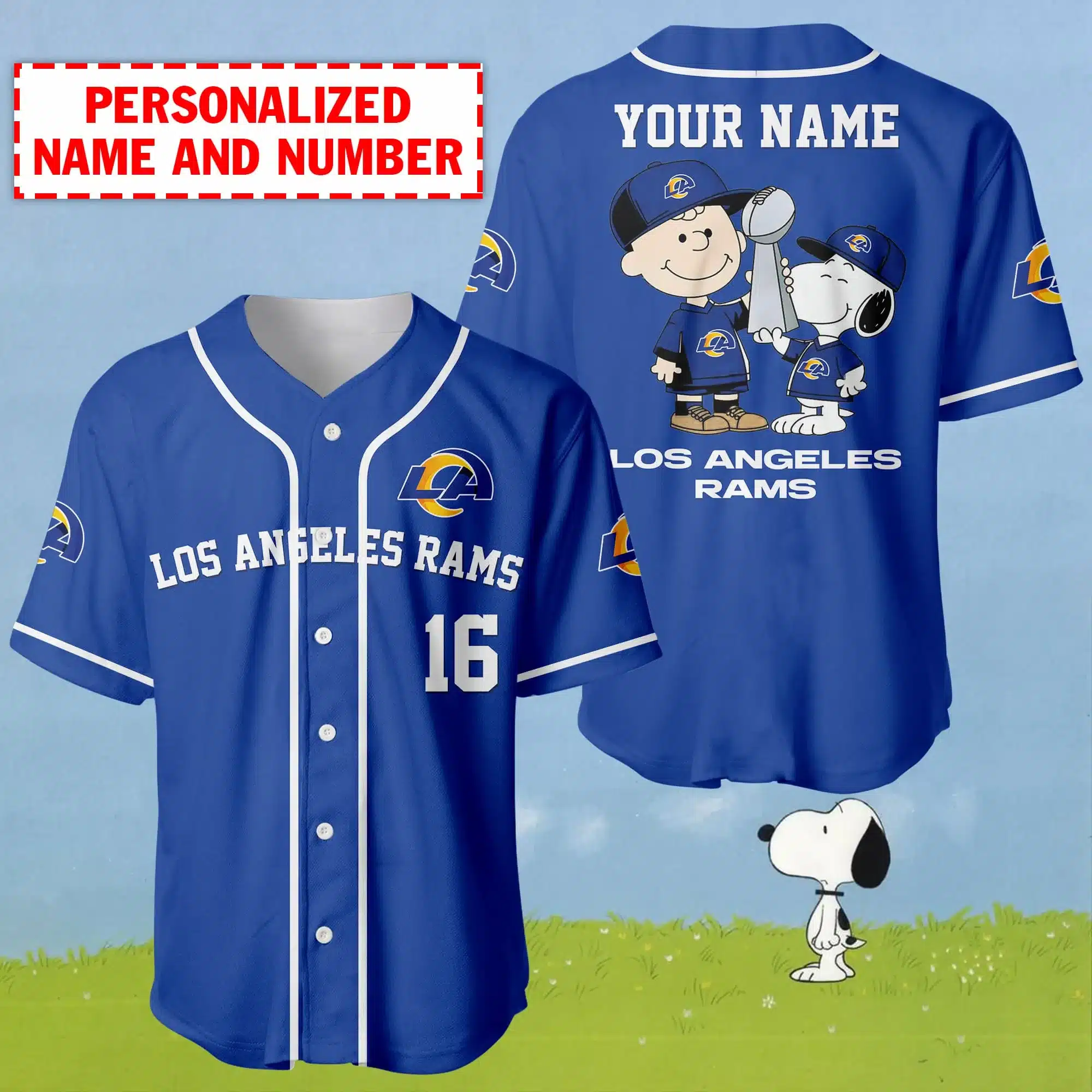 Personalized Name And Number Charlie Brown And Snoopy Los Angeles Baseball Jersey