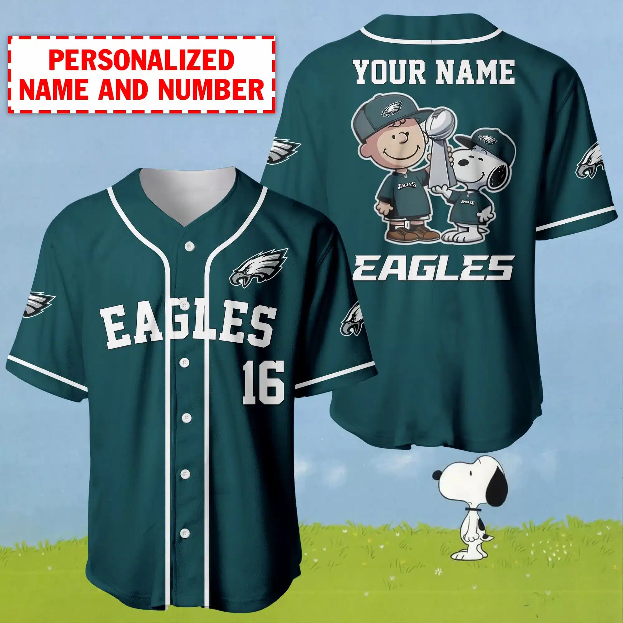 Personalized Name And Number Charlie Brown And Snoopy Philadelphia Baseball Jersey