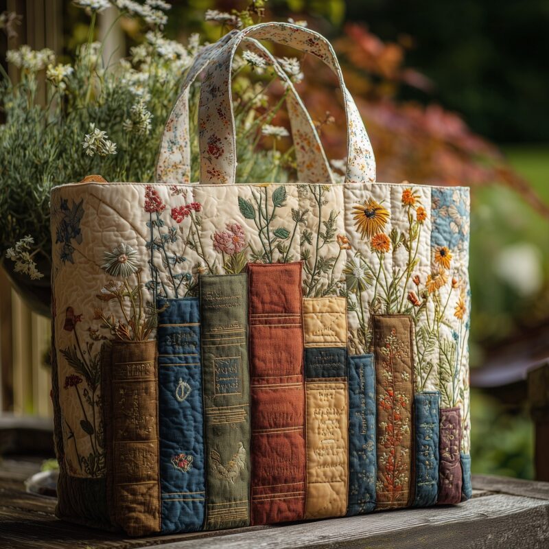 23c0c84a03c8773a4829344f00be1b44.jpeg Floral Bookish Quilted Tote Bag