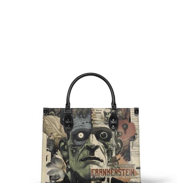 Frankenstein Old Parchment Leather Handbag, Black Interior