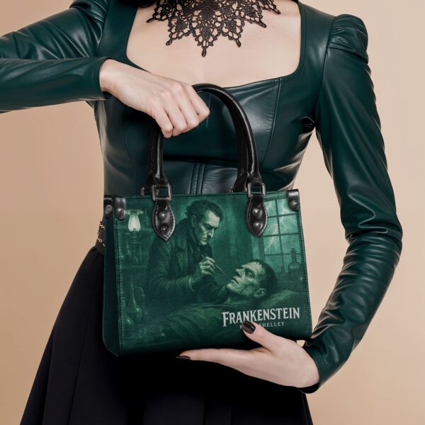 Frankenstein Mortuary Moss Small Leather Handbag, Black Interior