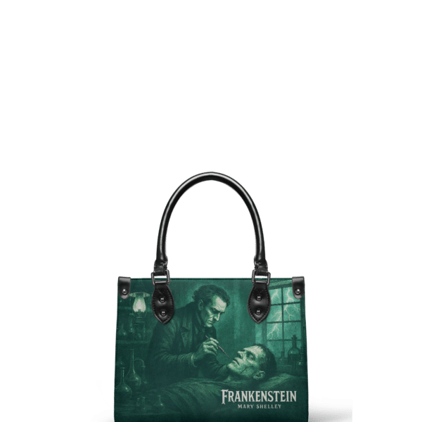 Frankenstein Mortuary Moss Small Leather Handbag, Black Interior