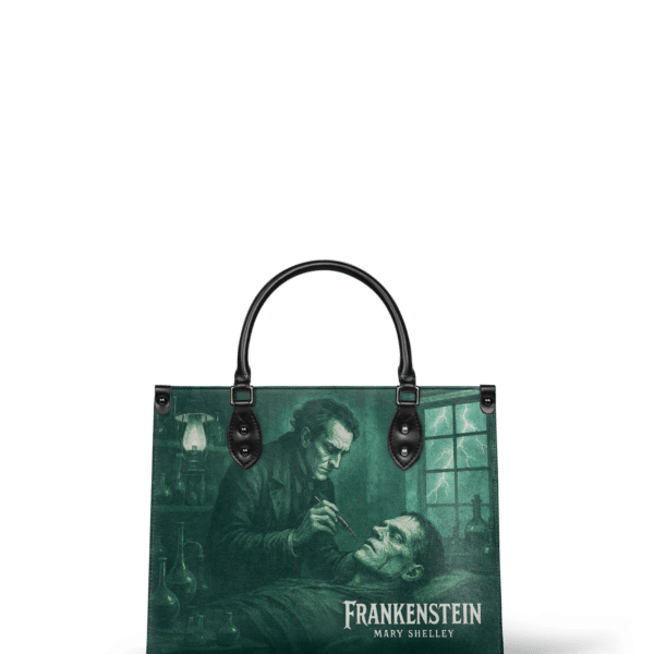 Frankenstein Mortuary Moss Leather Handbag, Black Interior