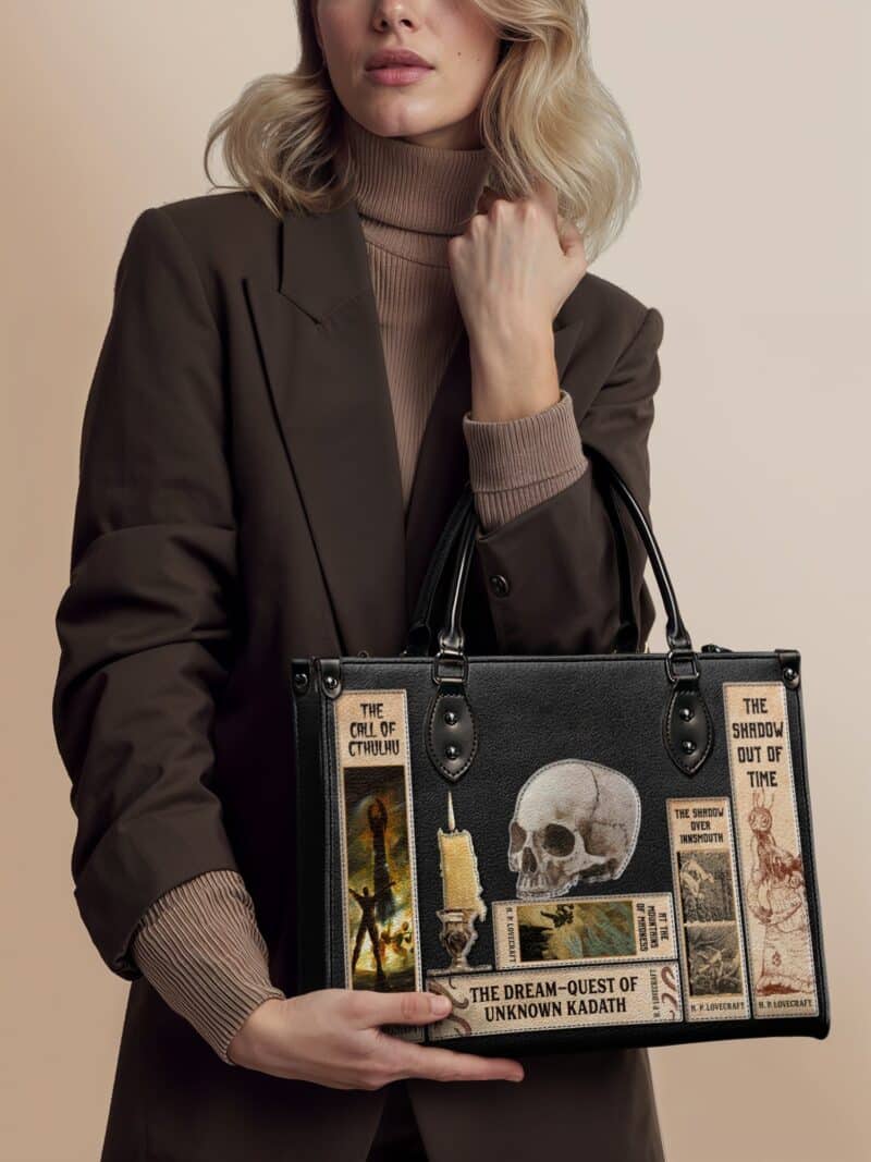 Lovecraftian-Black-inuse-1.jpg Lovecraftian Black Leather Handbag, Black Interior