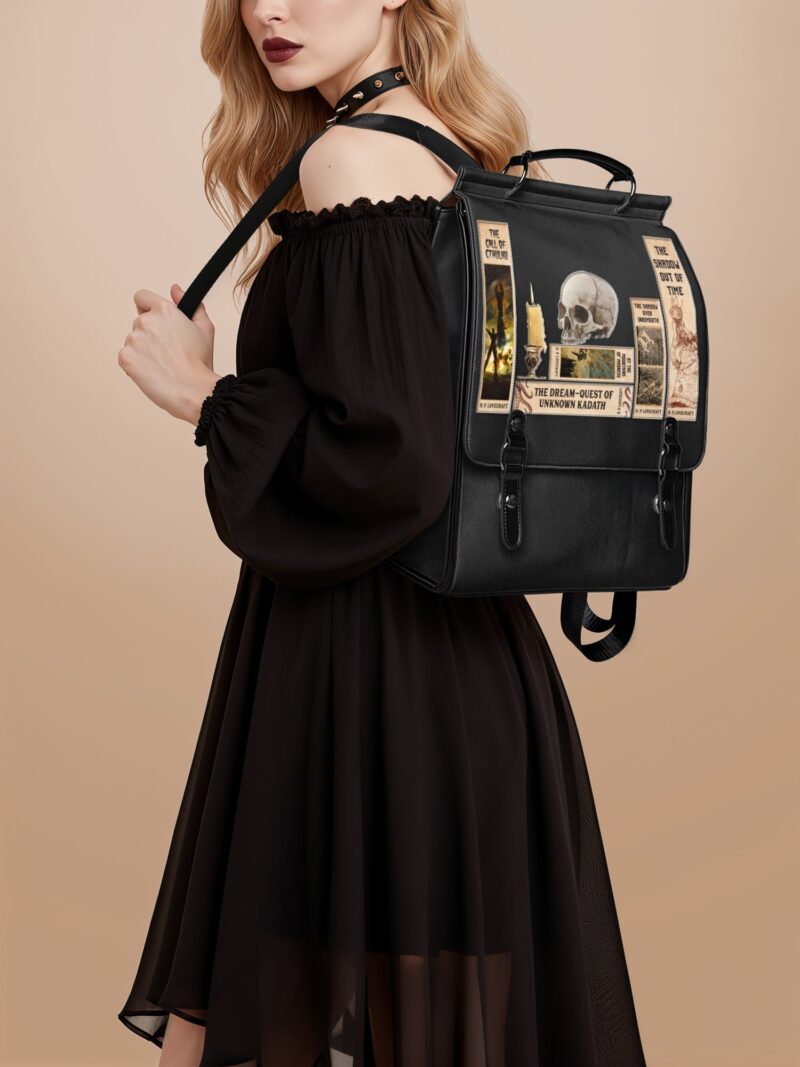 Lovecraftian-Black_inuse_1.jpg Lovecraftian Black Leather Backpack