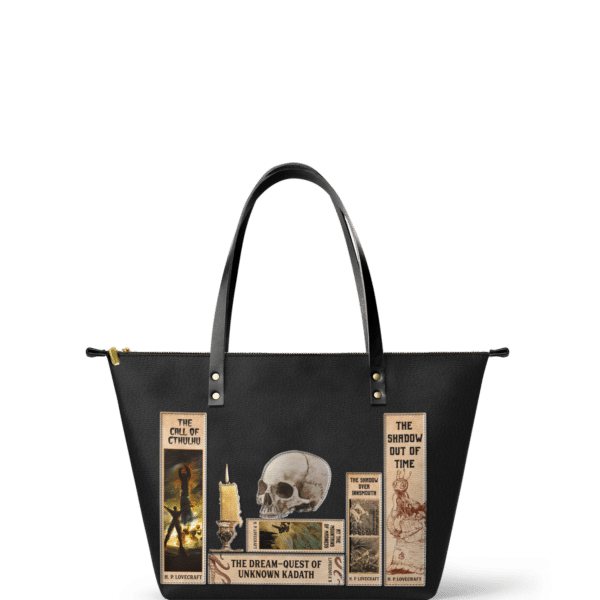 Lovecraftian Black Leather Tote Bag