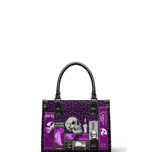 The Codex of Gothic Tales Violet Echo Small Leather Handbag, Black Interior