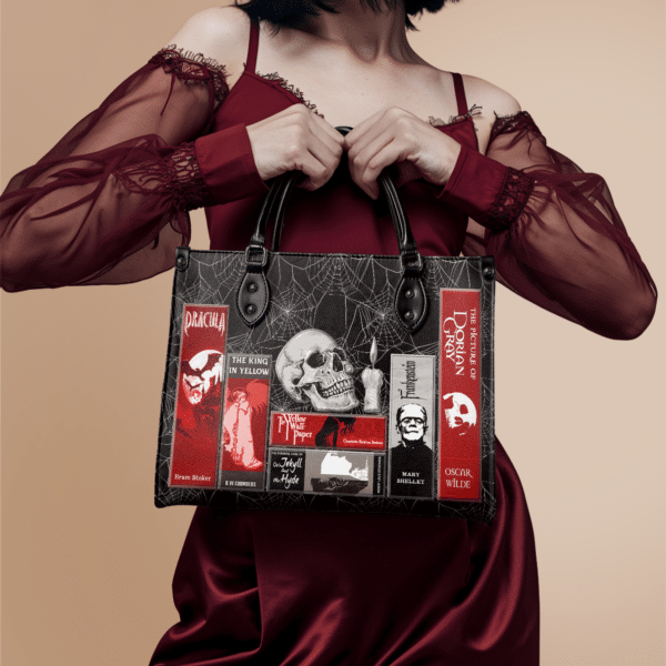 The Codex of Gothic Tales Black Widow’s Kiss Leather Handbag, Red Interior