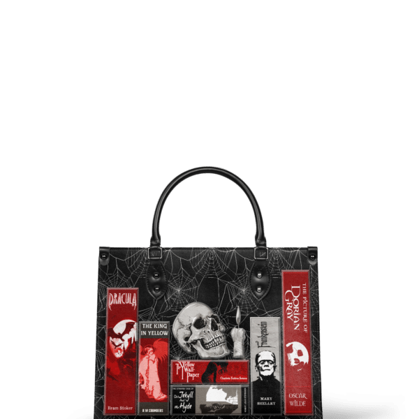 The Codex of Gothic Tales Black Widow’s Kiss Leather Handbag, Red Interior