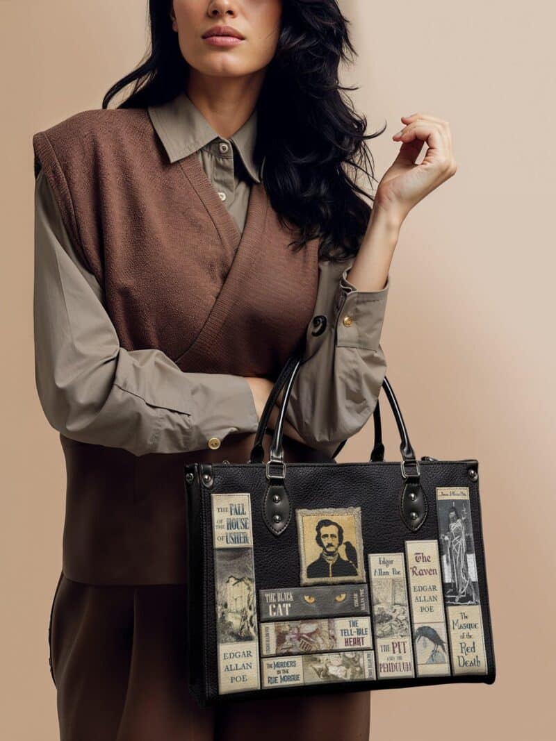 Poe_s-Library-Black-inuse-1_3d31d848-9718-47cd-9603-529d98314140.jpg Poe's Library Ashen Black Leather Handbag, Brown Interior