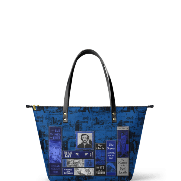Poe's Library Midnight Ink Leather Tote Bag