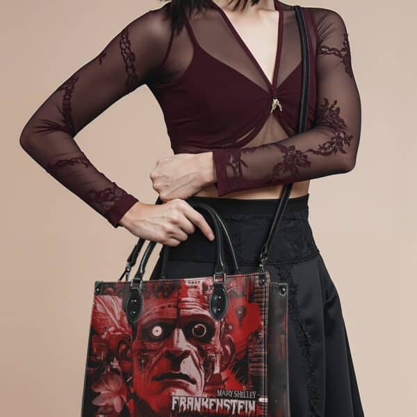 Frankenstein Heart Surge Leather Handbag, Black Interior