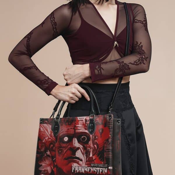 Frankenstein Heart Surge Leather Handbag, Red Interior