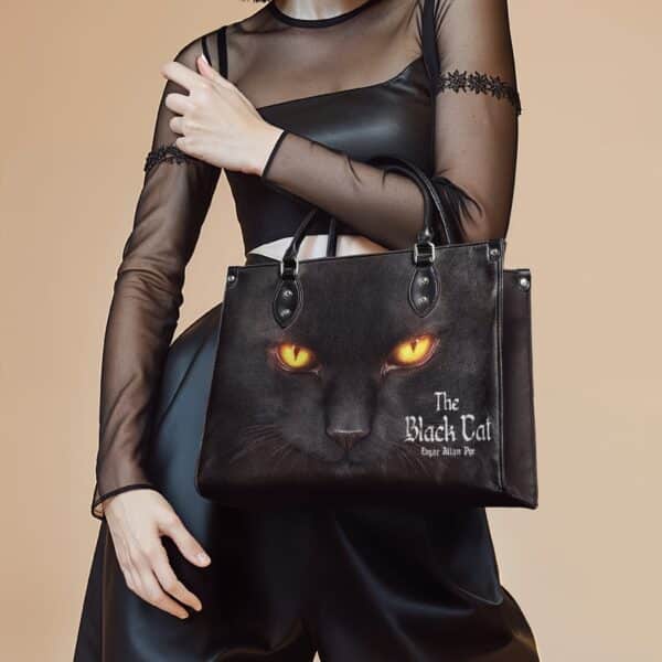 The Black Cat Leather Handbag, Red Interior