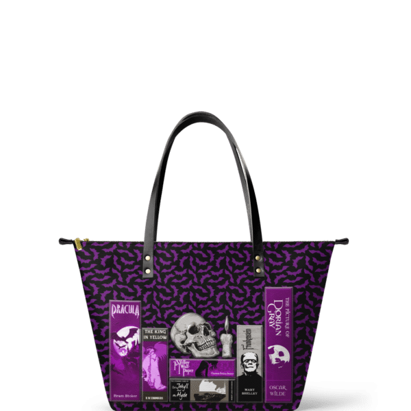 The Codex of Gothic Tales Violet Echo Leather Tote Bag