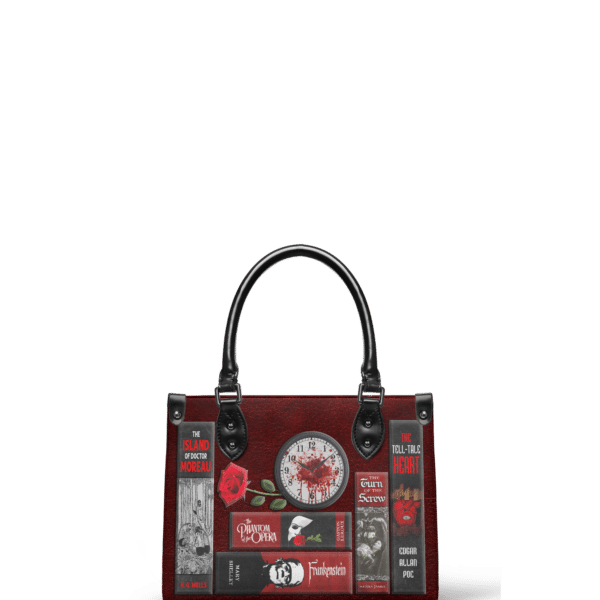The Crimson Codex Small Leather Handbag, Black Interior