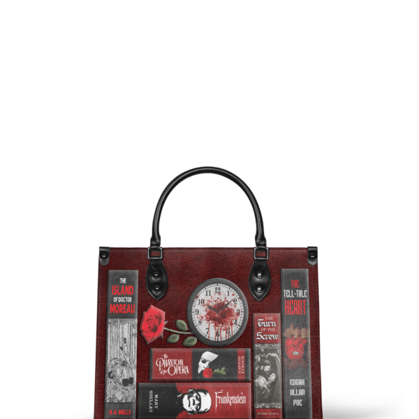 The Crimson Codex Leather Handbag, Black Interior