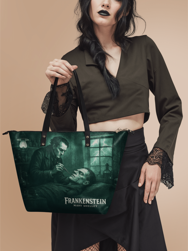 green-frankenstein-stu-1.png Frankenstein Mortuary Moss Leather Tote Bag